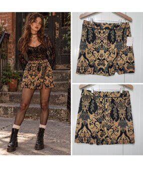 Free People Practical Magic Witch Whimsigoth Brocade Damask Tapestry Mini Skirt